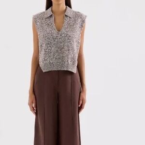 Nude Lucy Women Cream Cotton Knit Vest Polo V-Neck Sleeveless Sweater  L